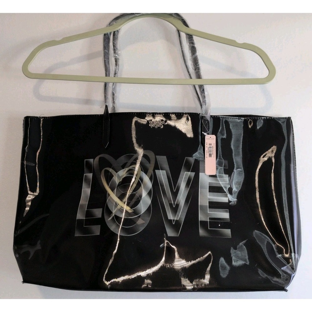 Victoria's Secret Love Black Holographic Beach/Shopping Tote Bag New w/ Defects
